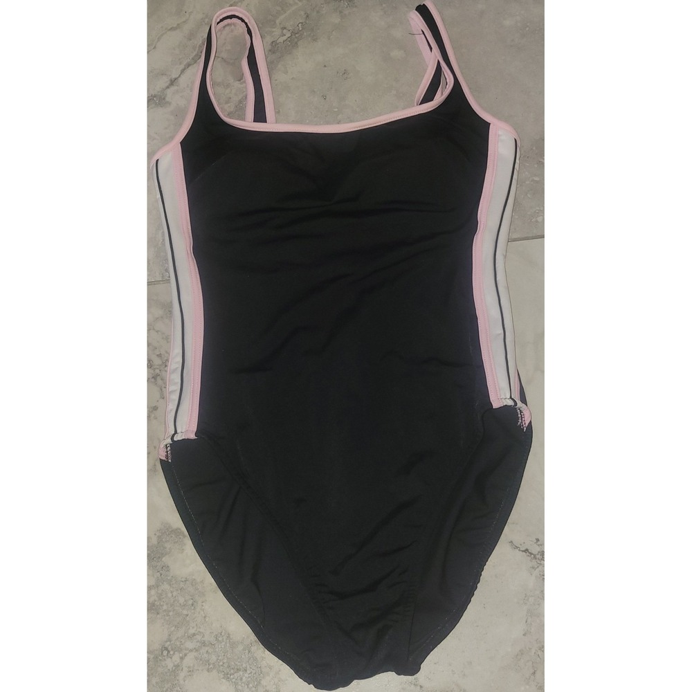 Miraclesuit Womens One Piece Swimsuit Black Pink Stripe Padded Size 12 62145